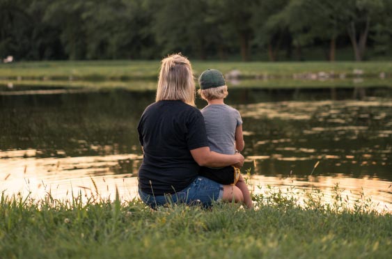Mother and son fishing in Indiana
